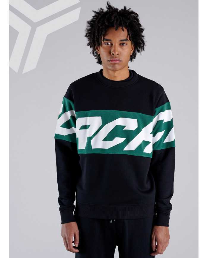 felpa nero da uomo con stripes logato su petto e maniche | RICHMOND