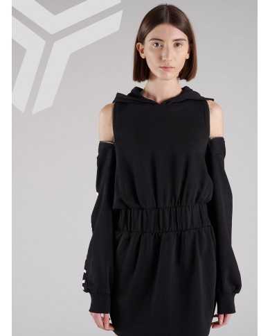 abito nero da donna arricciato al centro e logato su manica | RICHMOND