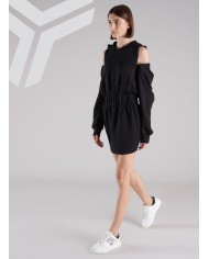 abito nero da donna arricciato al centro e logato su manica | RICHMOND abito nero da donna arricciato al centro e logato su manica | RICHMOND