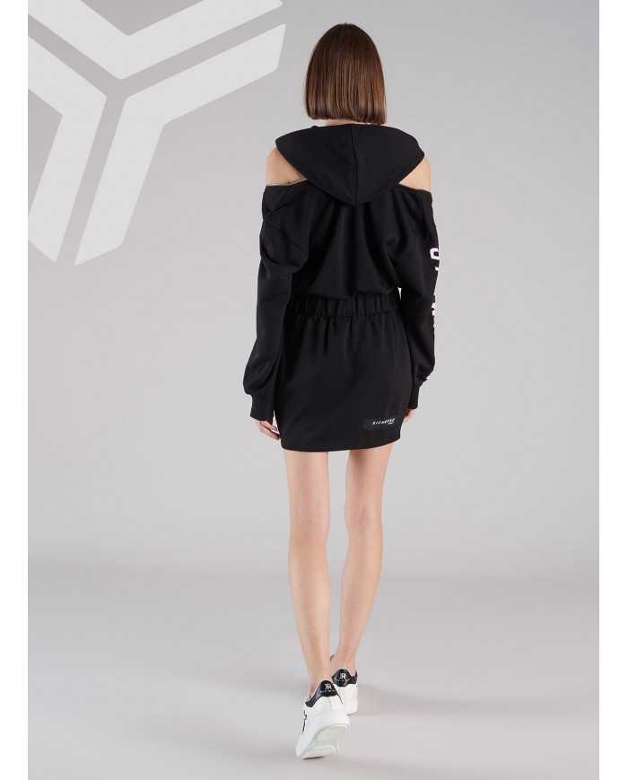 abito nero da donna arricciato al centro e logato su manica | RICHMOND abito nero da donna arricciato al centro e logato su manica | RICHMOND