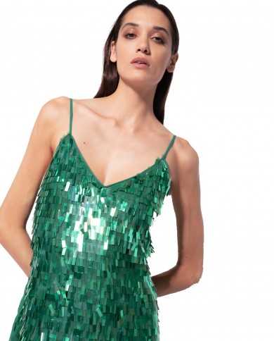 abito verde smeraldo da donna ricamato full paillettes | PINKO