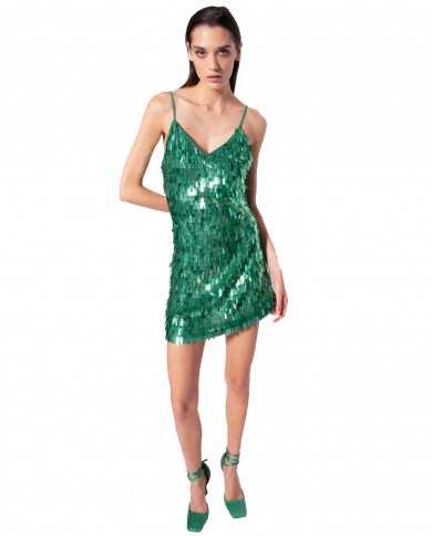abito verde smeraldo da donna ricamato full paillettes | PINKO