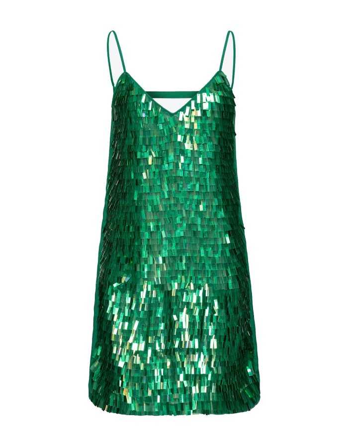 abito verde smeraldo da donna ricamato full paillettes | PINKO
