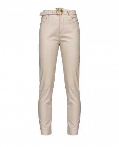 pantalone skinny argento da donna con fibbia logata in metallo | PINKO