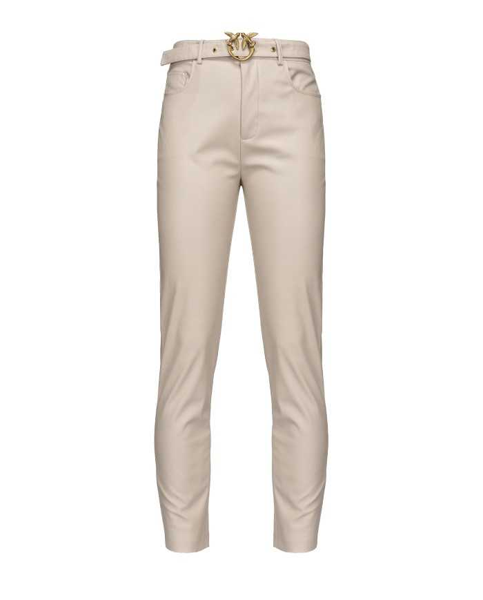 pantalone skinny argento da donna con fibbia logata in metallo | PINKO pantalone skinny argento da donna con fibbia logata in metallo | PINKO