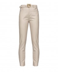 pantalone skinny argento da donna con fibbia logata in metallo | PINKO