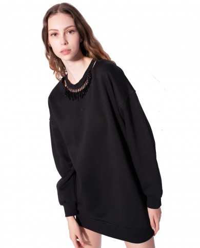 abito nero limousine da uomo con frange di perline e loghi | PINKO