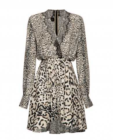 abito ecru/nero da donna con stampa animalier maculata | PINKO