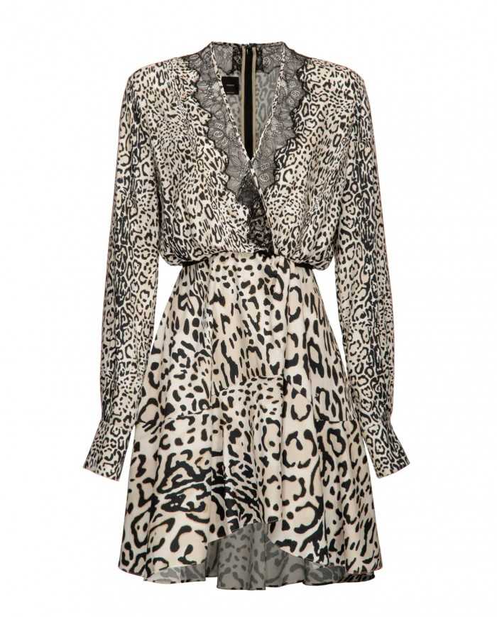 abito ecru/nero da donna con stampa animalier maculata | PINKO abito ecru/nero da donna con stampa animalier maculata | PINKO