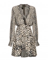 abito ecru/nero da donna con stampa animalier maculata | PINKO