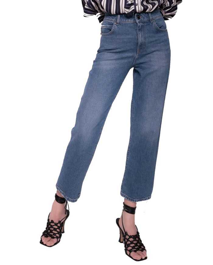 jeans straight-fit in denim scuro riciclato da donna | PINKO