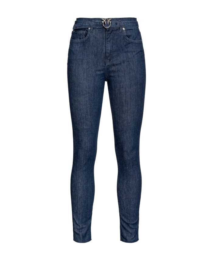 jeans denim scuro donna con fibbia LOVE BIRDS CUT in metallo | PINKO jeans denim scuro donna con fibbia LOVE BIRDS CUT in metallo | PINKO
