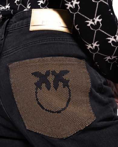 jeans slim black grey donna con dettagli shiny logato su tasca | PINKO