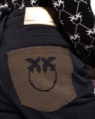 jeans slim black grey donna con dettagli shiny logato su tasca | PINKO