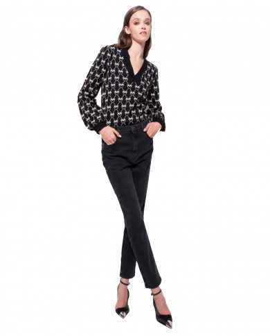 jeans slim black grey donna con dettagli shiny logato su tasca | PINKO