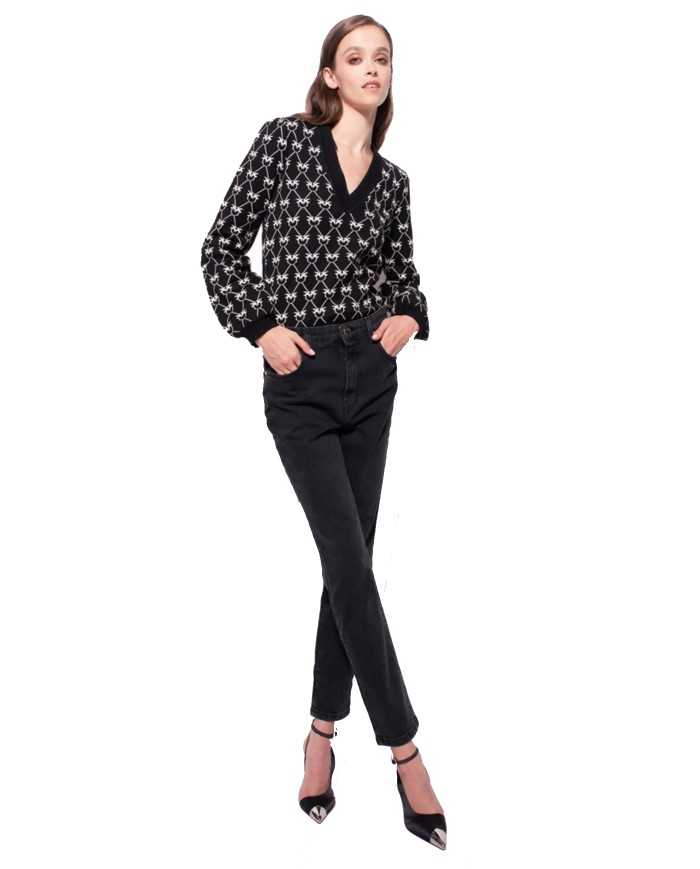 jeans slim black grey donna con dettagli shiny logato su tasca | PINKO