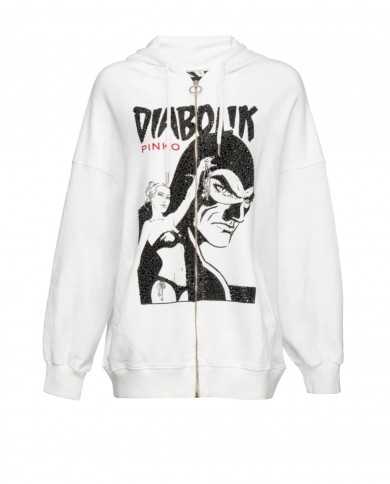 felpa bianca da donna con stampa con strass e patch | PINKO x DIABOLIK