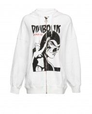 felpa bianca da donna con stampa con strass e patch | PINKO x DIABOLIK