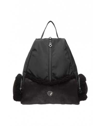zaino nero da donna con pelliccia e scudo logato in metallo | EA7