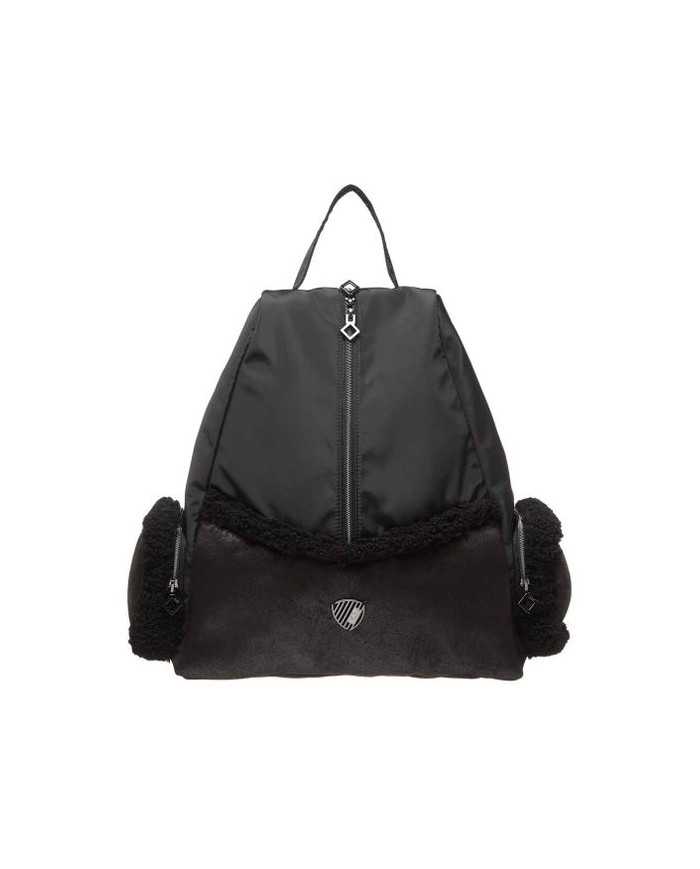 zaino nero da donna con pelliccia e scudo logato in metallo | EA7 zaino nero da donna con pelliccia e scudo logato in metallo | EA7