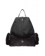 zaino nero da donna con pelliccia e scudo logato in metallo | EA7 zaino nero da donna con pelliccia e scudo logato in metallo | EA7