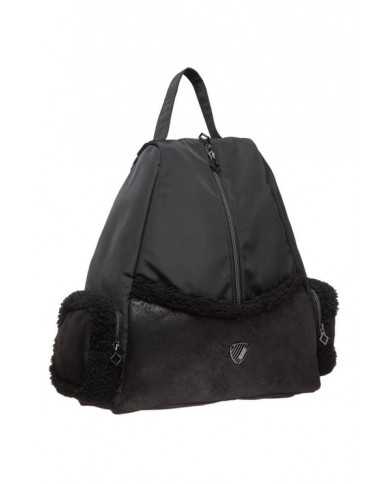 zaino nero da donna con pelliccia e scudo logato in metallo | EA7