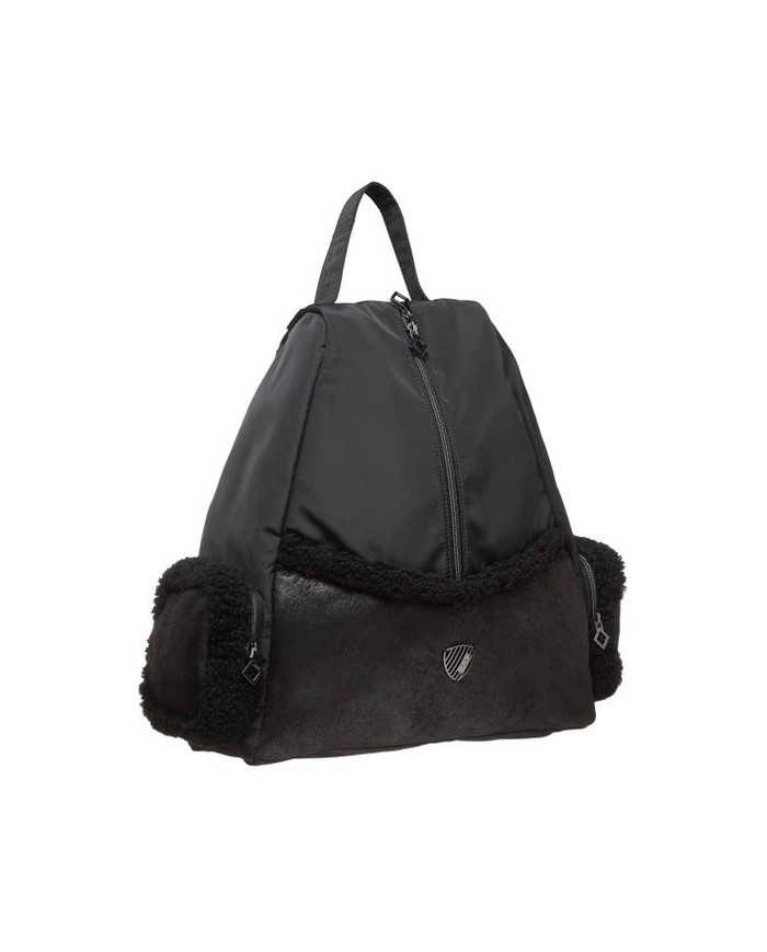 zaino nero da donna con pelliccia e scudo logato in metallo | EA7 zaino nero da donna con pelliccia e scudo logato in metallo | EA7