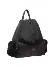 zaino nero da donna con pelliccia e scudo logato in metallo | EA7 zaino nero da donna con pelliccia e scudo logato in metallo | EA7