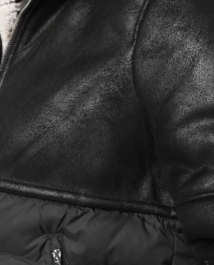 giacca nera da donna in eco montone sopra e trapuntato sotto | EA7