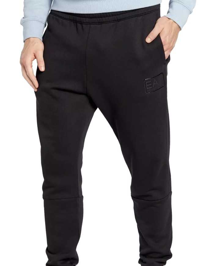 pantalone tuta nera da uomo con logo patch stampato in tono | EA7