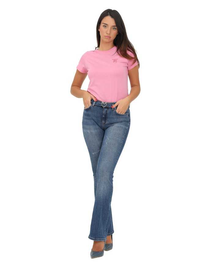 jeans blue denim donna con fibbia logata in argento anticato | PINKO jeans blue denim donna con fibbia logata in argento anticato | PINKO