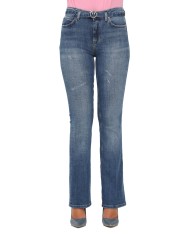 jeans blue denim donna con fibbia logata in argento anticato | PINKO