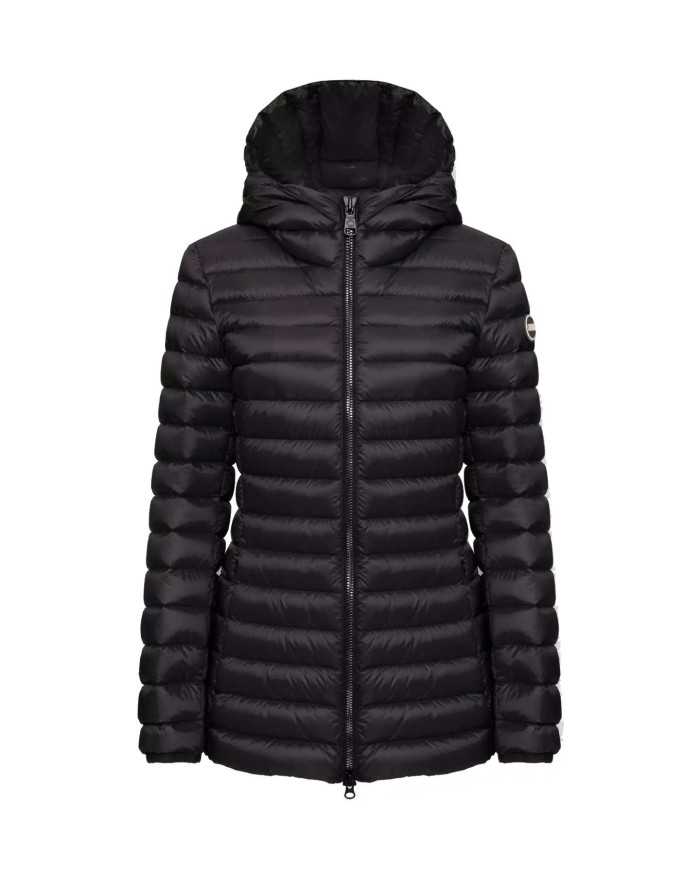 piumino lucido nero/dark steel da donna waterproof con loghi | COLMAR piumino lucido nero/dark steel da donna waterproof con loghi | COLMAR