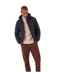 piumino navy da uomo trapuntato a onde in Teflon con loghi | COLMAR