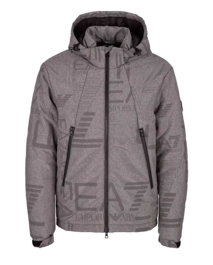 giubbotto medium grey melange da uomo con maxi logo all-over | EA7 giubbotto medium grey melange da uomo con maxi logo all-over | EA7