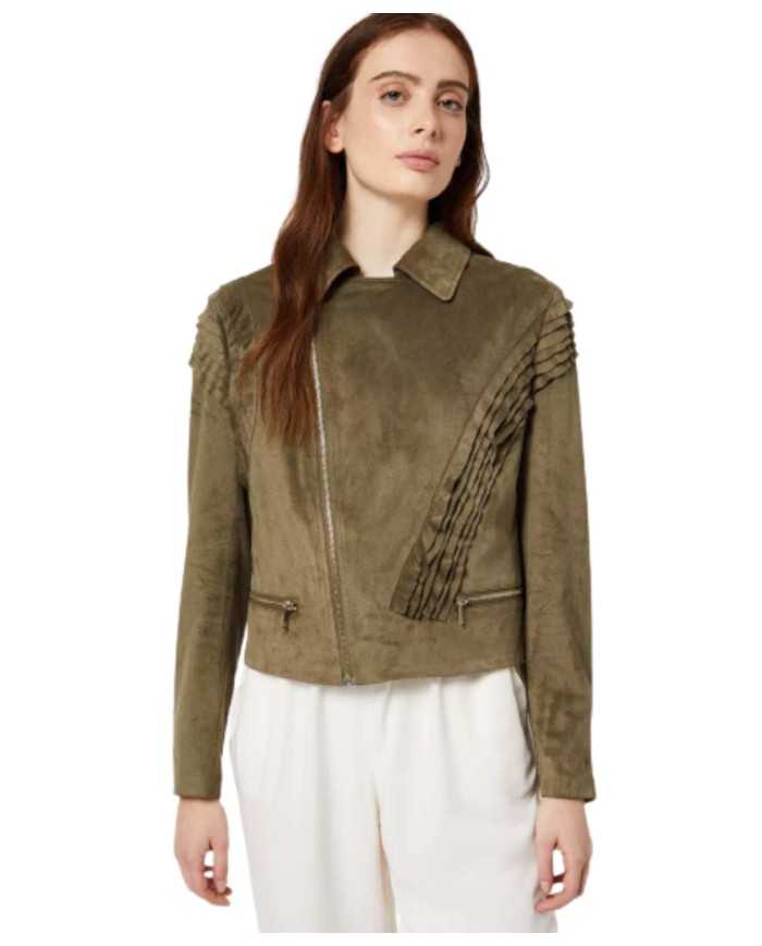 giacca biker verde militare da donna con micro rouches | LIU JO giacca biker verde militare da donna con micro rouches | LIU JO