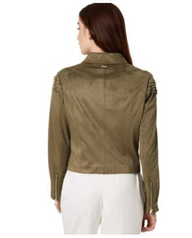 giacca biker verde militare da donna con micro rouches | LIU JO giacca biker verde militare da donna con micro rouches | LIU JO