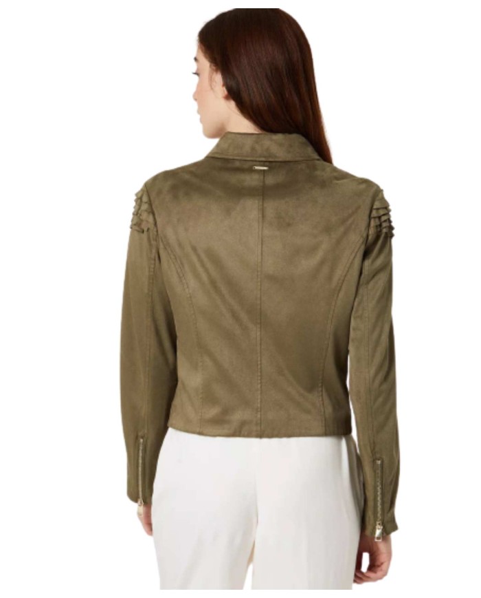 LIU JO Giacca Donna P ES Biker Suede Revers Tasche Verde Militare N