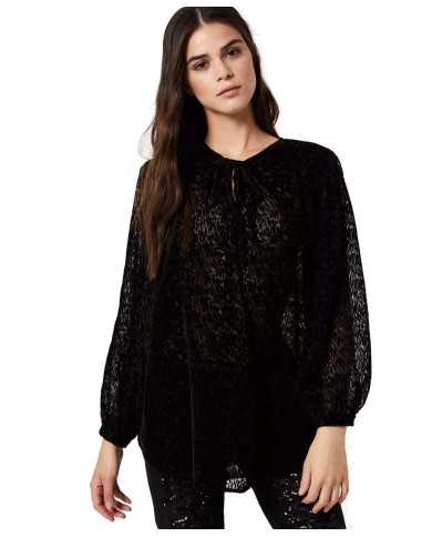 LIU JO Blusa Donna A-TI Maglia Velluto Scollo Goccia Trasparente Ne...