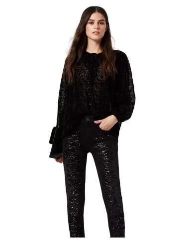 LIU JO Blusa Donna A-TI Maglia Velluto Scollo Goccia Trasparente Ne...