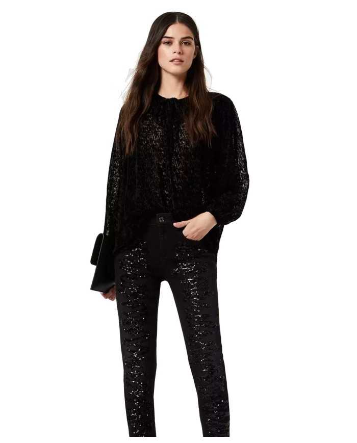 LIU JO Blusa Donna A-TI Maglia Velluto Scollo Goccia Trasparente Ne... LIU JO Blusa Donna A-TI Maglia Velluto Scollo Goccia Trasparente Ne...