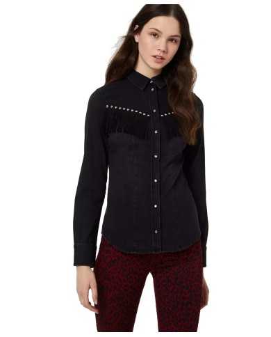LIU JO Camicia Jeans Donna A-TI Denim Cotone Nera Frange Borchie El...