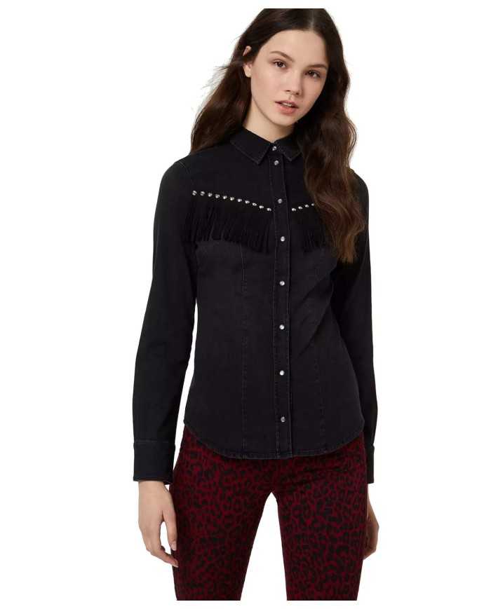 LIU JO Camicia Jeans Donna A-TI Denim Cotone Nera Frange Borchie El... LIU JO Camicia Jeans Donna A-TI Denim Cotone Nera Frange Borchie El...
