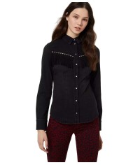 LIU JO Camicia Jeans Donna A-TI Denim Cotone Nera Frange Borchie El... LIU JO Camicia Jeans Donna A-TI Denim Cotone Nera Frange Borchie El...