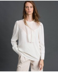 TWINSET Blusa Donna A-TI Maglia Crepe Trasparente Georgette Seta Bi... TWINSET Blusa Donna A-TI Maglia Crepe Trasparente Georgette Seta Bi...