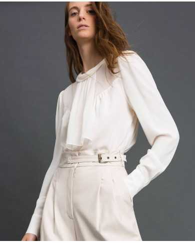 TWINSET Blusa Donna A-TI Maglia Crepe Trasparente Georgette Seta Bi...