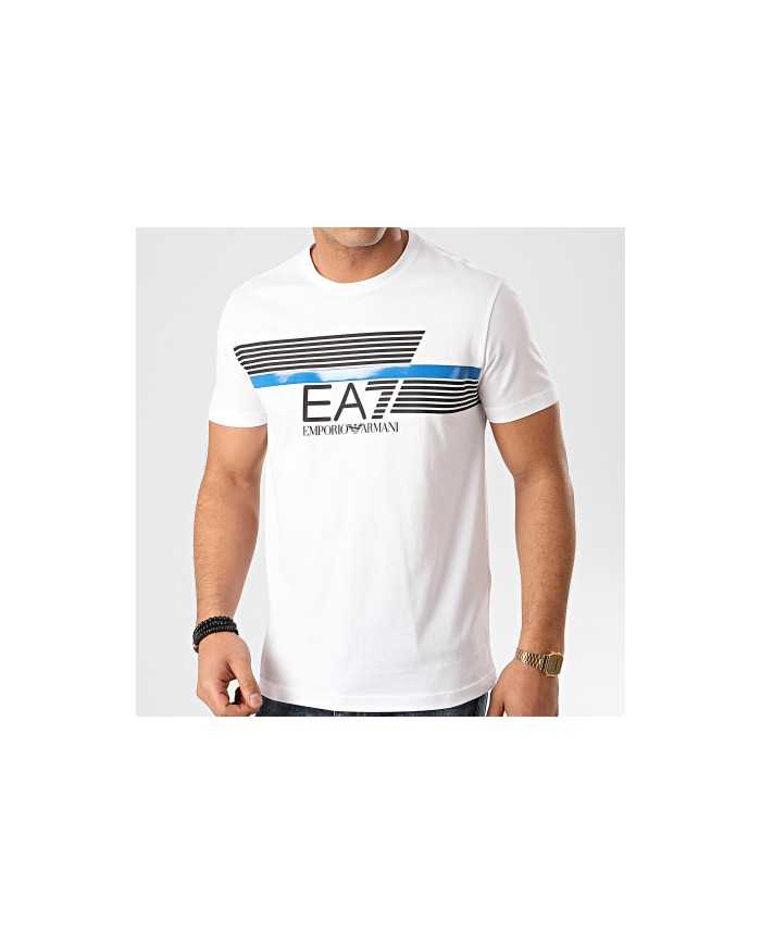 t-shirt bianca uomo con maxi logo stripes sul petto | EA7 t-shirt bianca uomo con maxi logo stripes sul petto | EA7