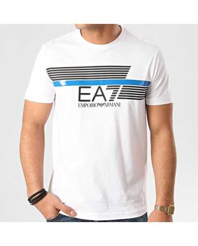 t-shirt bianca uomo con maxi logo stripes sul petto | EA7