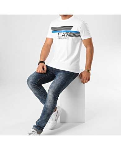 t-shirt bianca uomo con maxi logo stripes sul petto | EA7