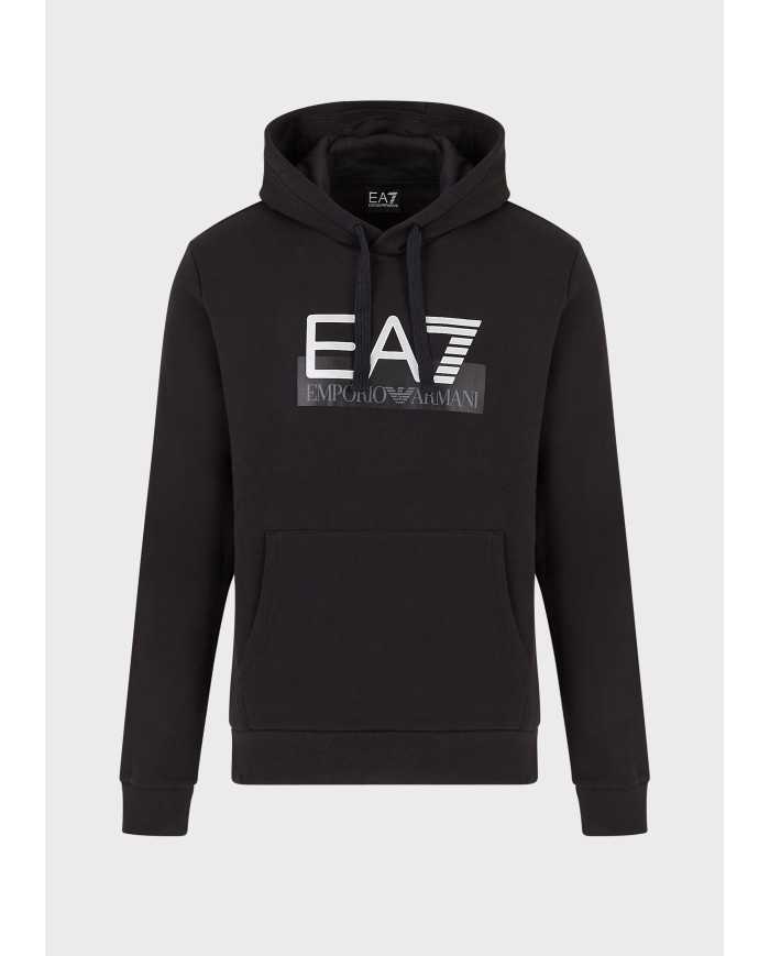 EA7 Armani Felpa Uomo 6GPM17 PJ07Z A-TI Cappuccio Cotone Nera Blu N...